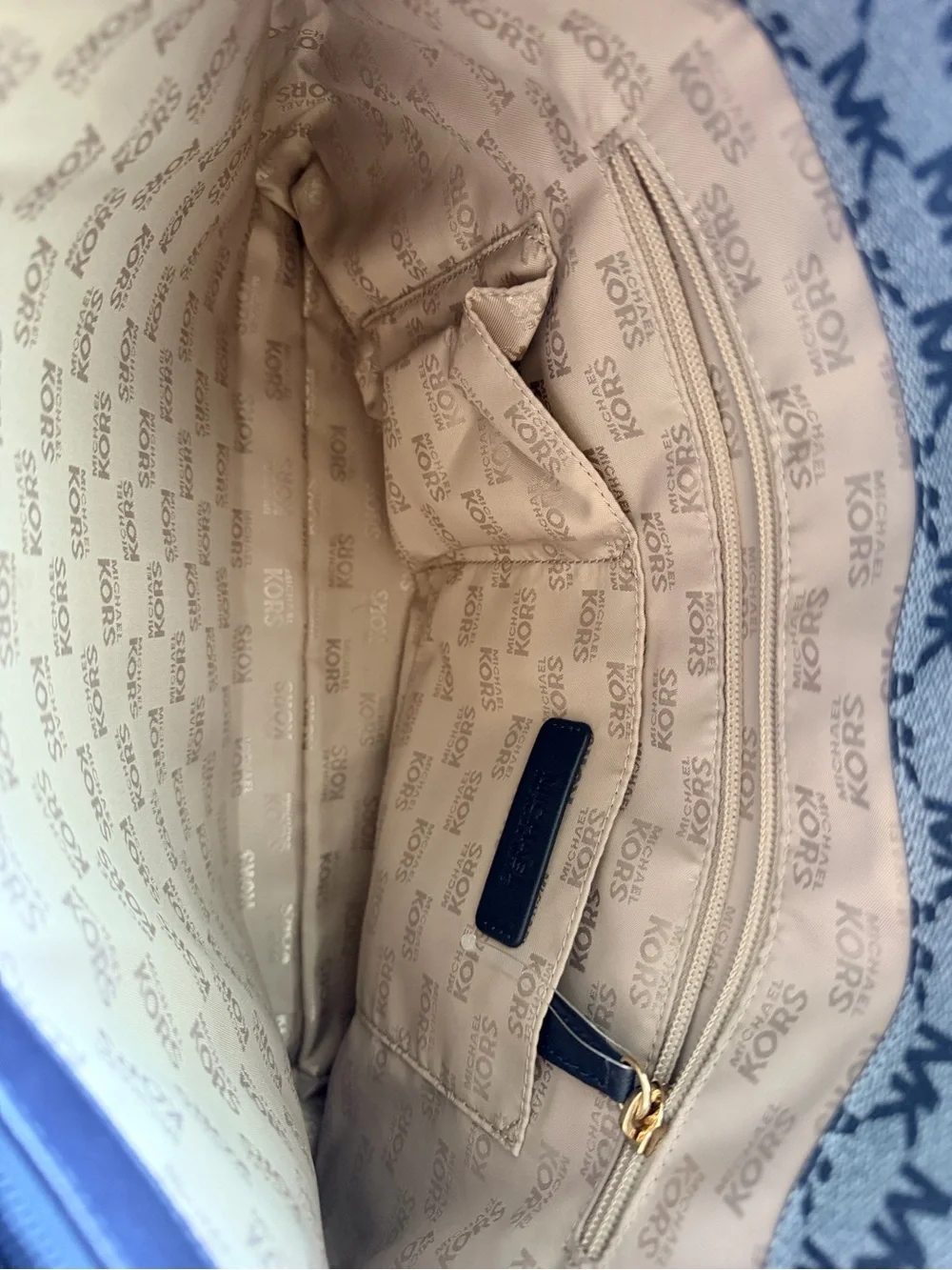 Michael Kors Jet Set Blue MK Monogram Jacquard Flap Pocket Tote Bag